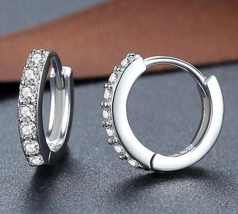 Elegant 14K White Gold Plated Paved Cubic Zirconia Men Women Huggie Hoop Earring